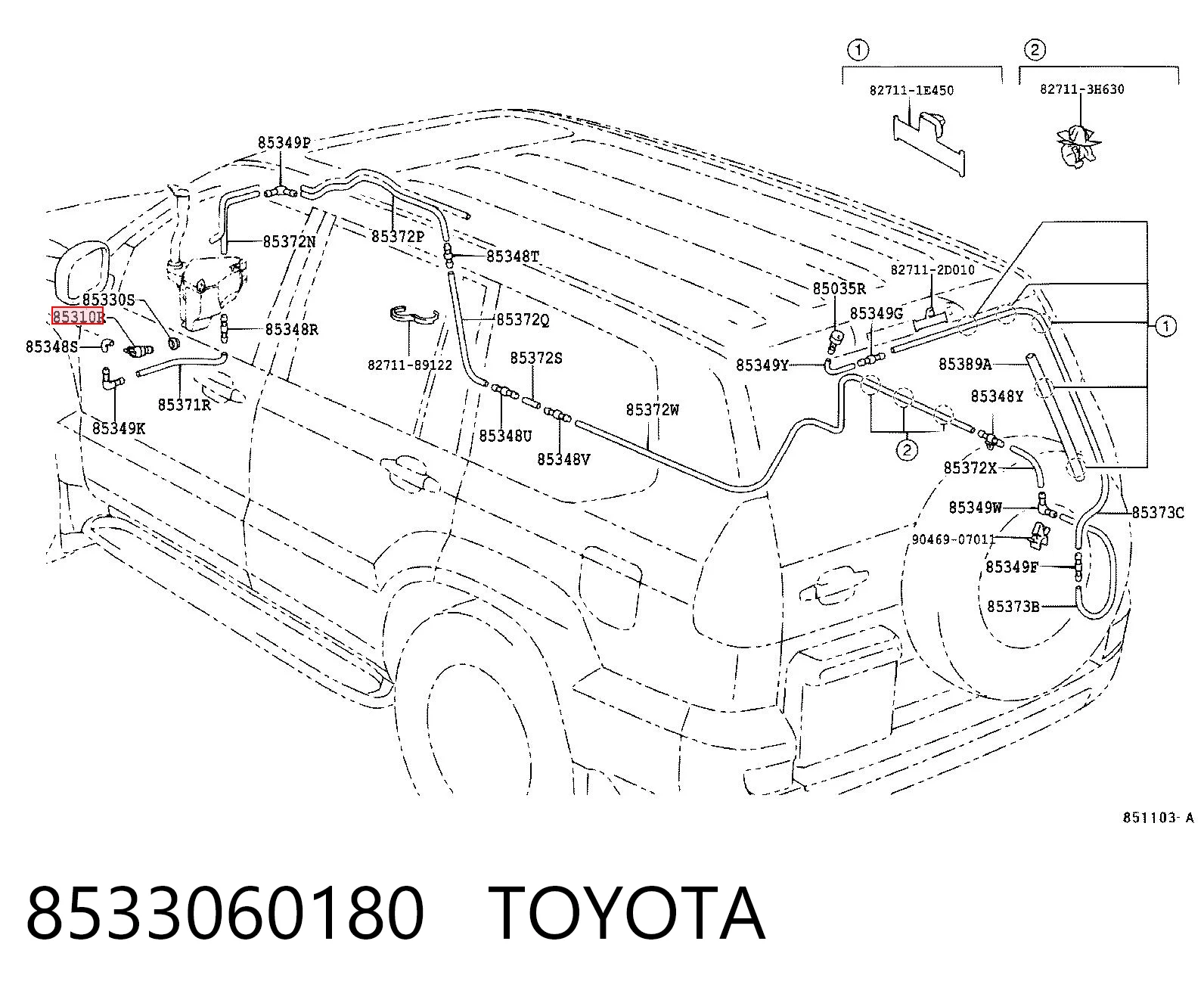 8533060180 Toyota Bomba-motor del lavaparabrisas trasero