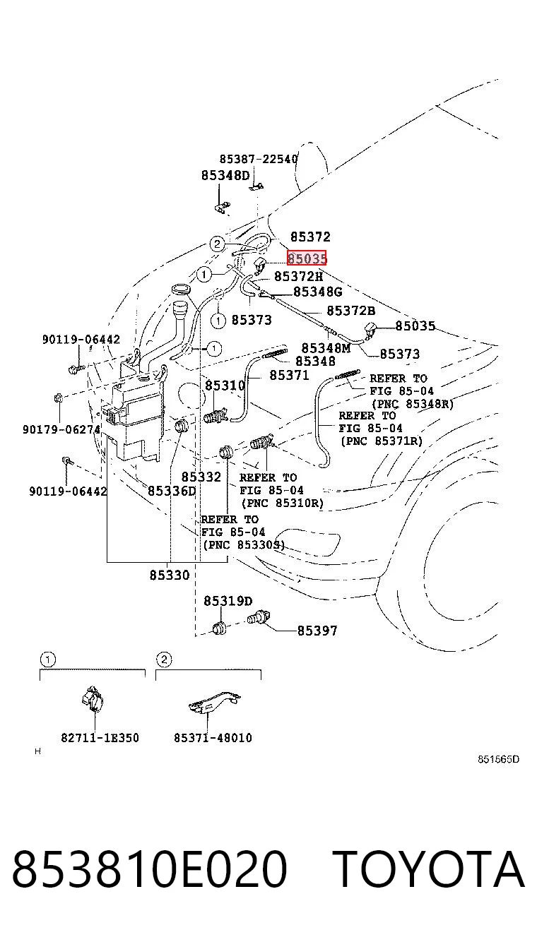 853810E020 Toyota Boquilla del lavaparabrisas