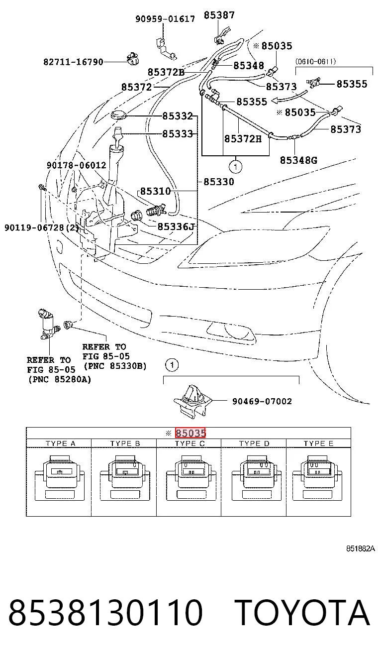 8538130110 Toyota Boquilla del lavaparabrisas