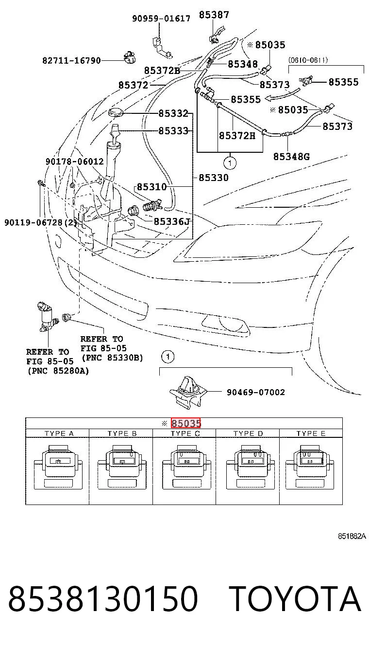 8538130150 Toyota Boquilla del lavaparabrisas