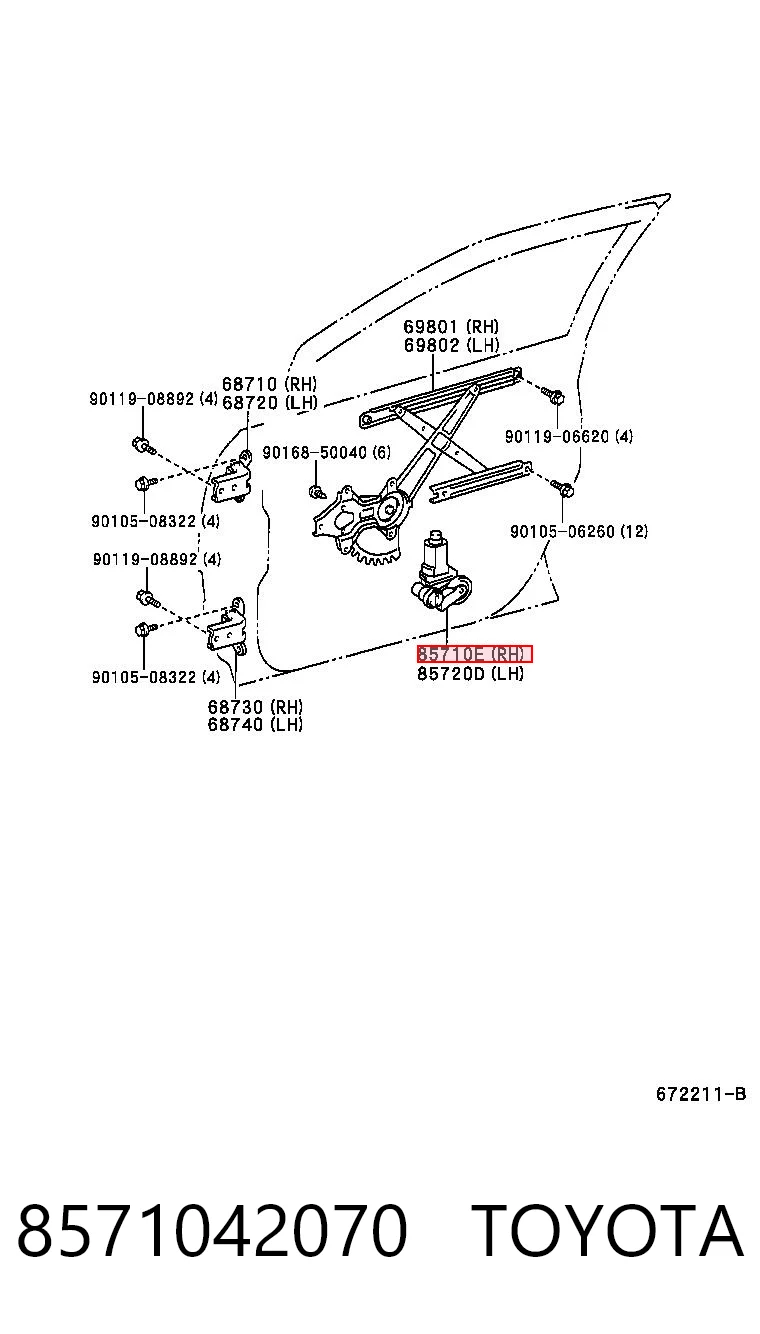 8571042070 Toyota Motor del elevalunas de la puerta trasera izquierda