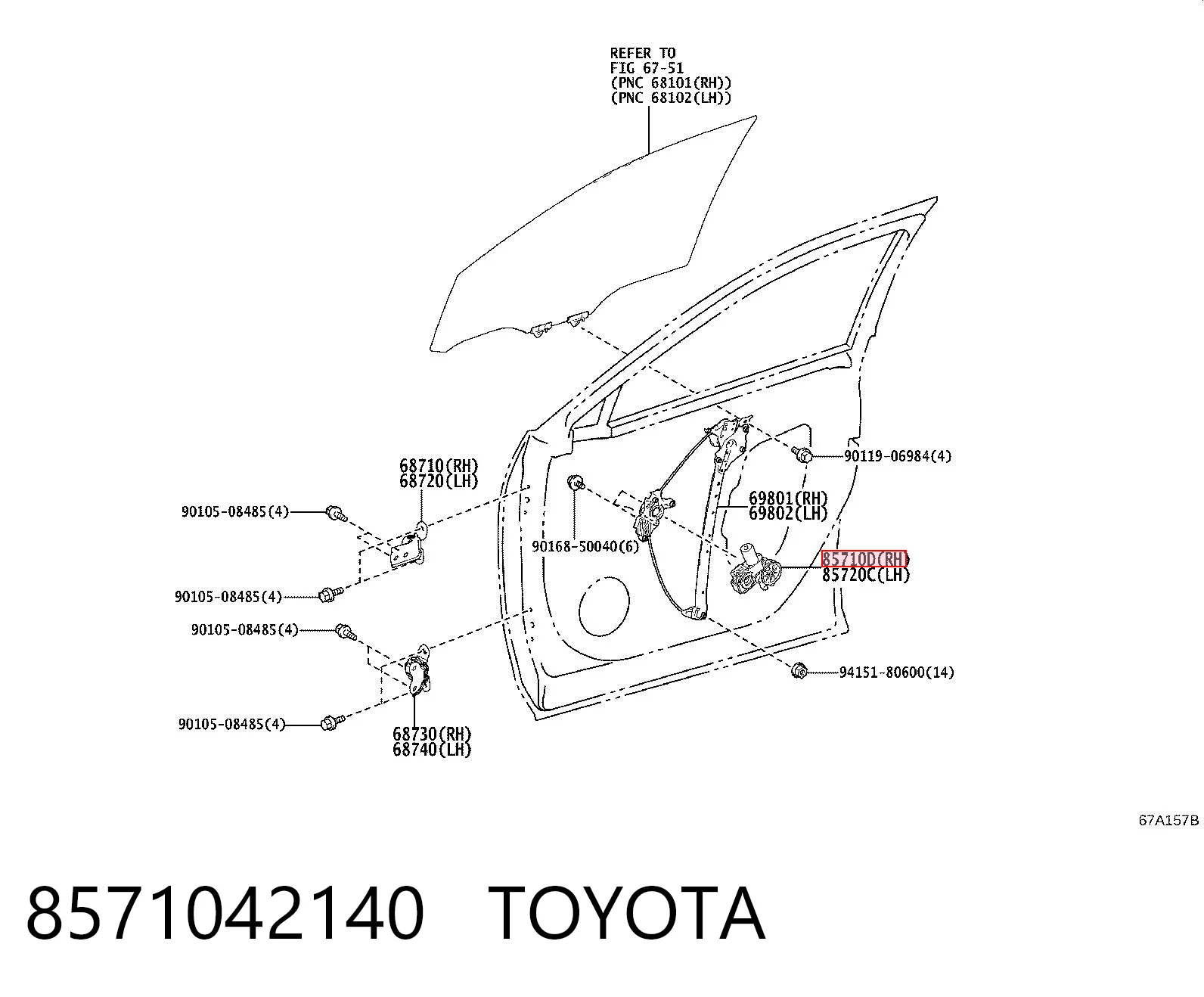 8571042140 Toyota Motor del elevalunas de la puerta delantera derecha