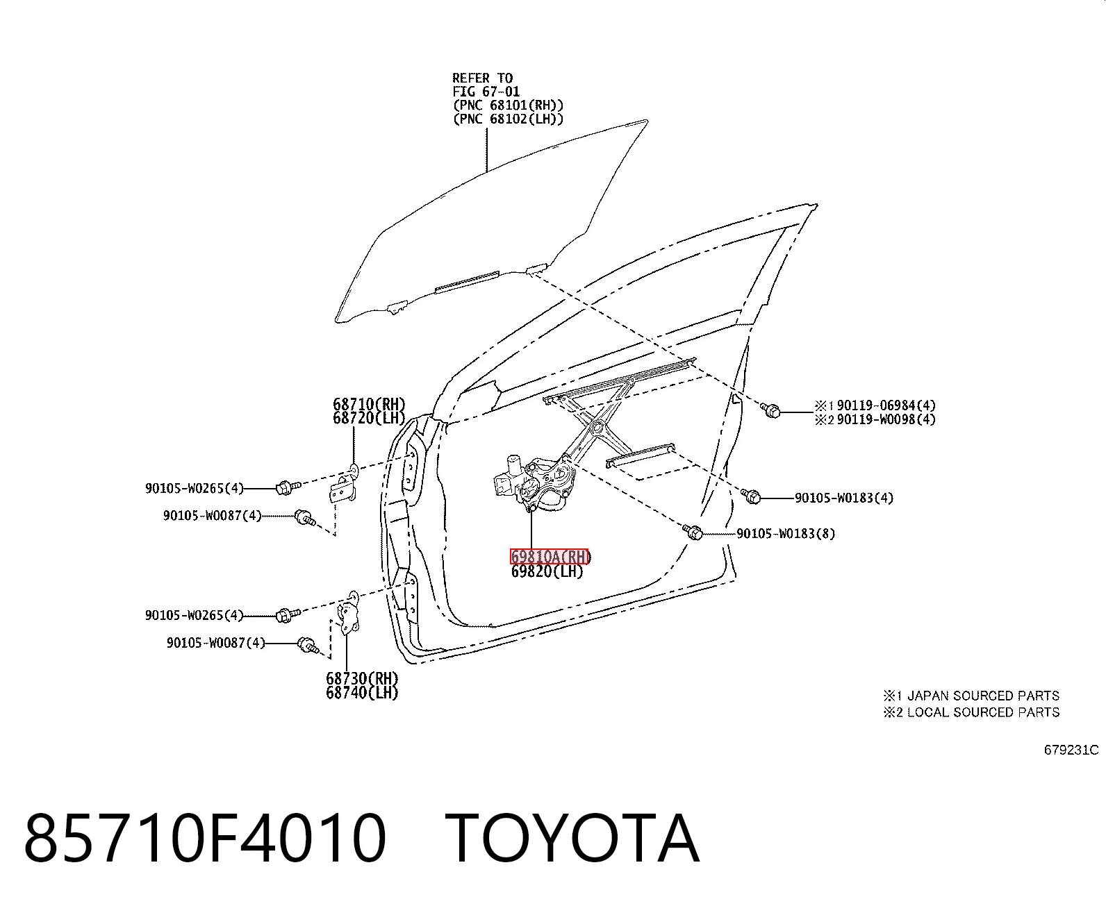 Mecanismo levanta, puerta delantera derecha para Toyota C-HR  X10