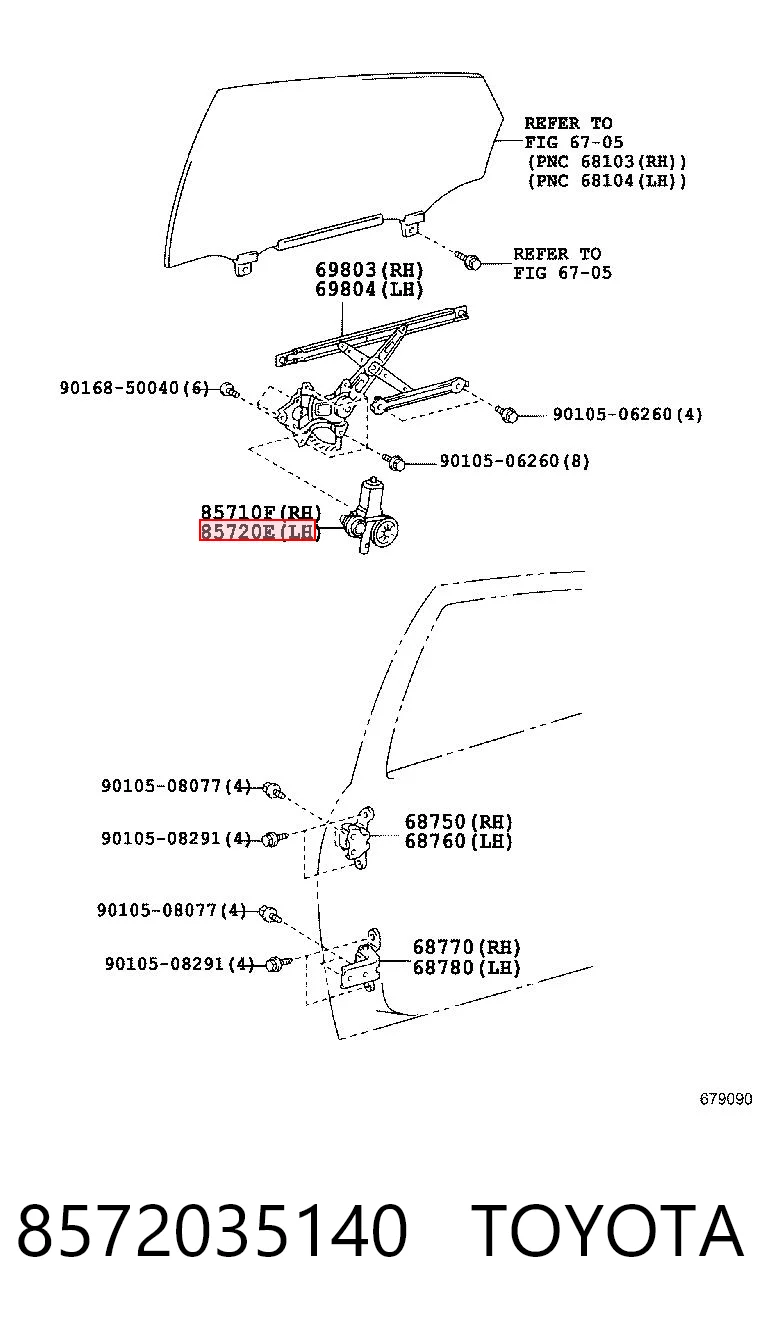 8572035140 Toyota Motor del elevalunas de la puerta trasera derecha