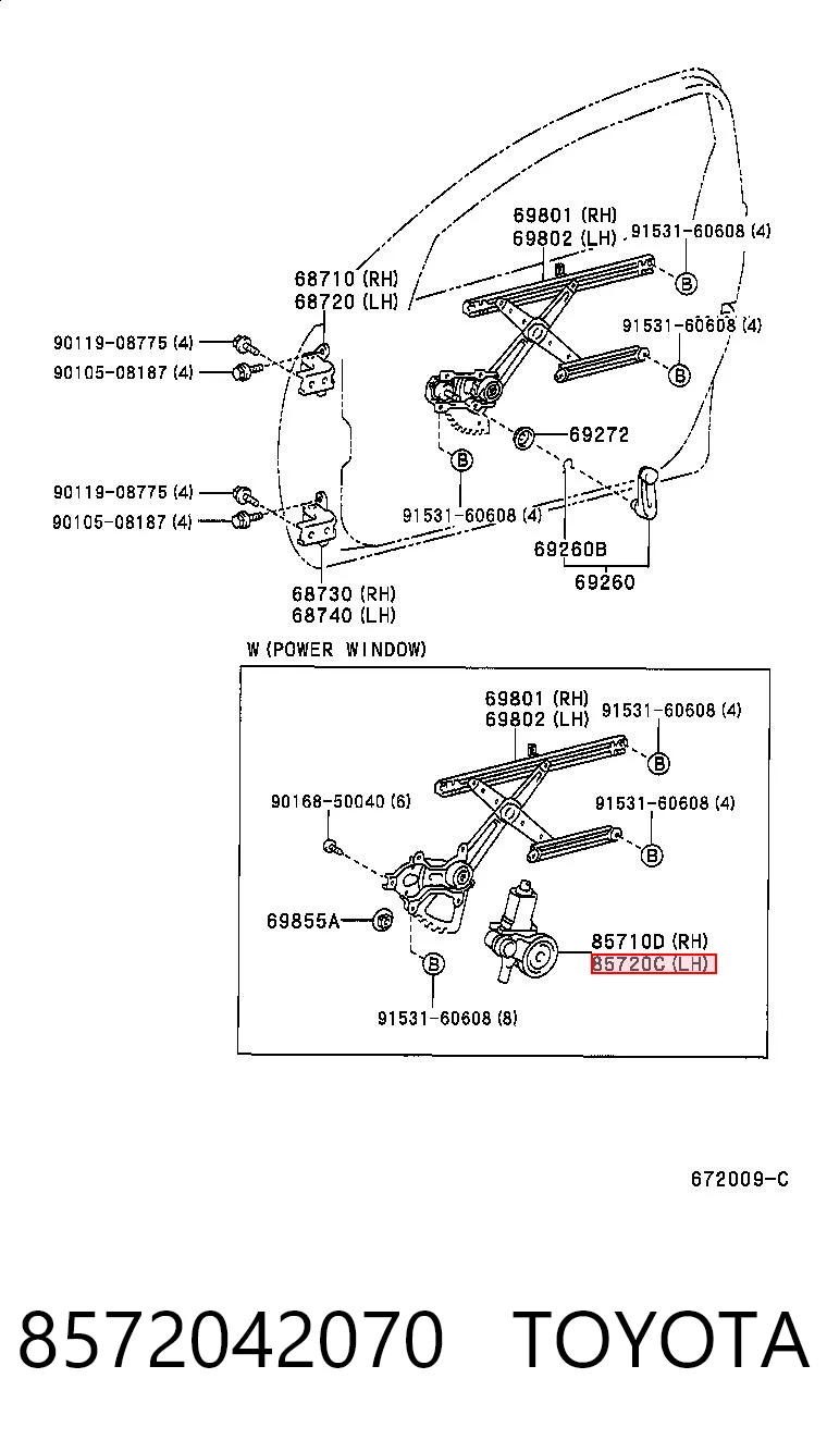 8572042070 Toyota Motor elevalunas, puerta delantera izquierda