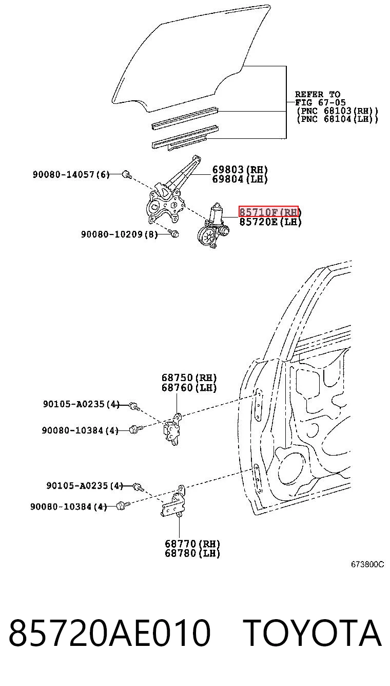 85720AE010 Toyota Motor del elevalunas de la puerta trasera derecha