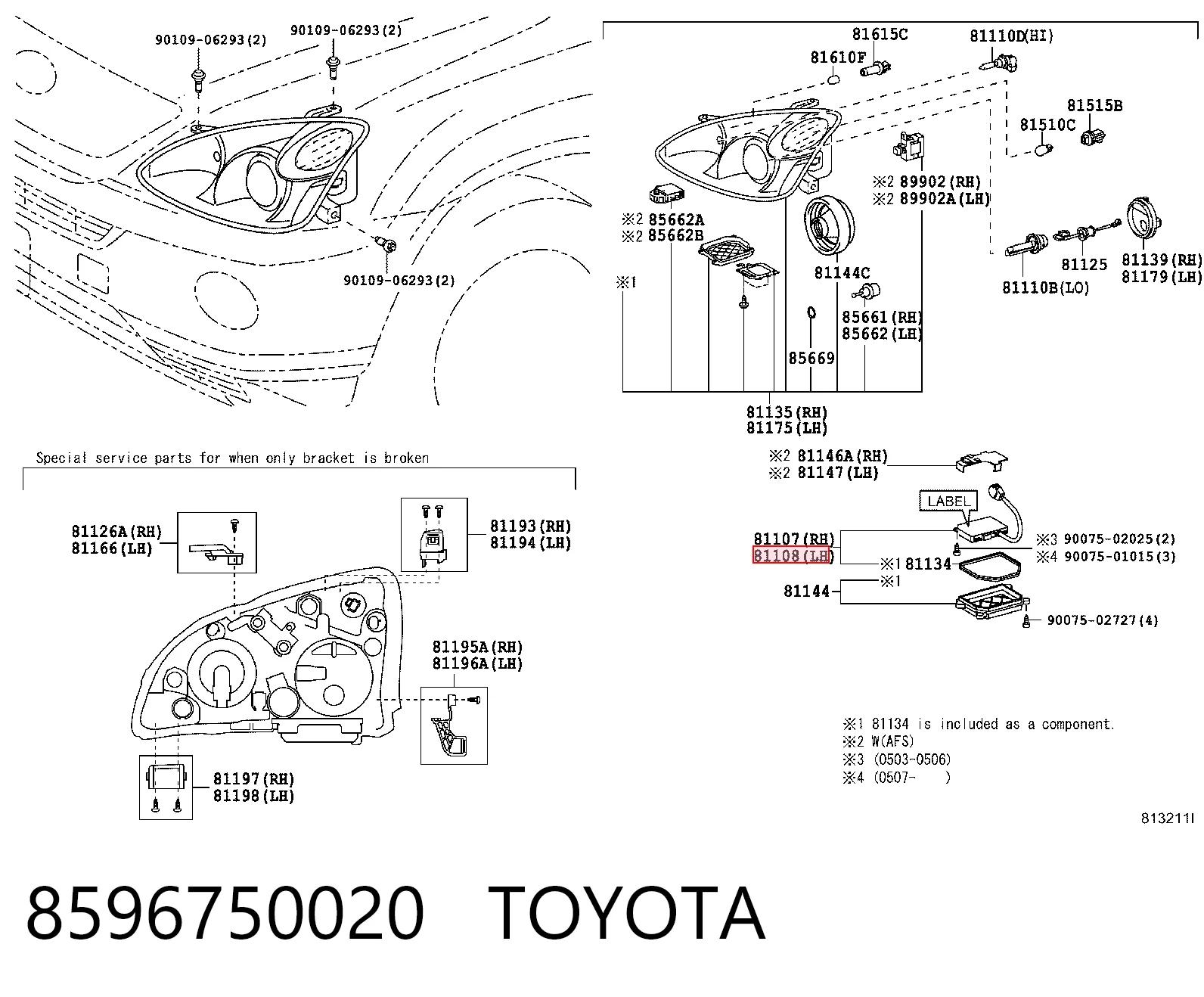 8596750020 Toyota Centralita, faros xenon