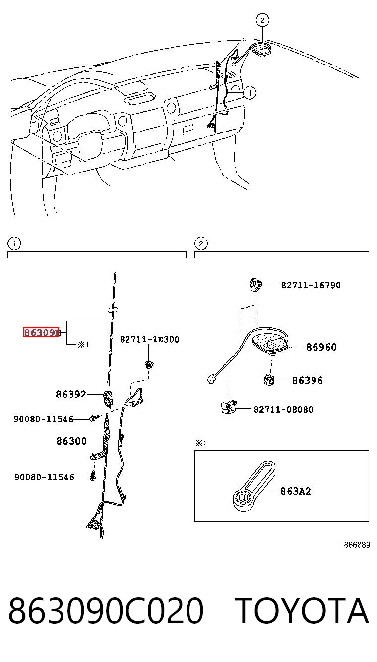863090C020 Toyota Vástago de antena