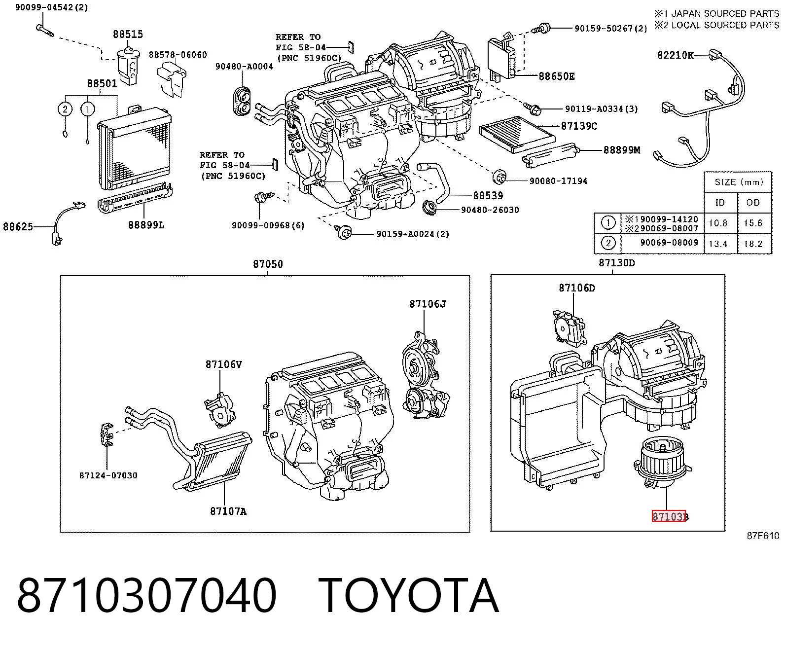 8710307040 Toyota Ventilador de habitáculo