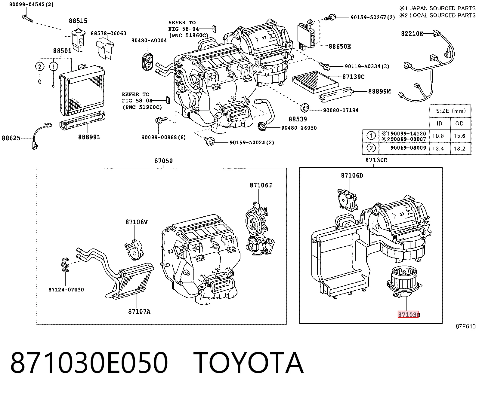 871030E050 Toyota Ventilador de habitáculo