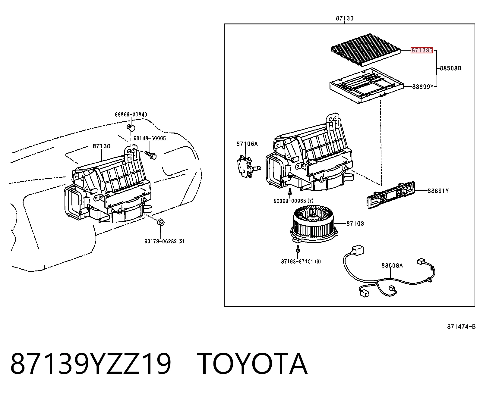 87139YZZ19 Toyota Filtro antipolen