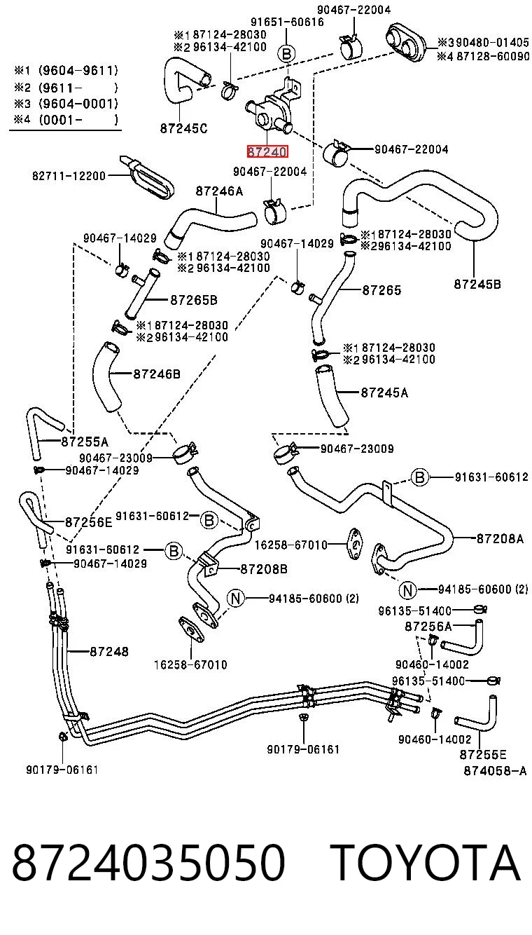 8724035050 Toyota Valvula del calefactor