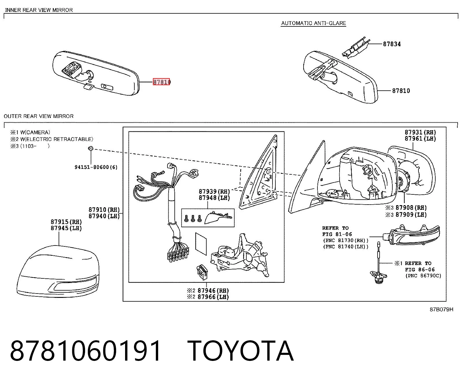 8781060191 Toyota Espejo retrovisor interior