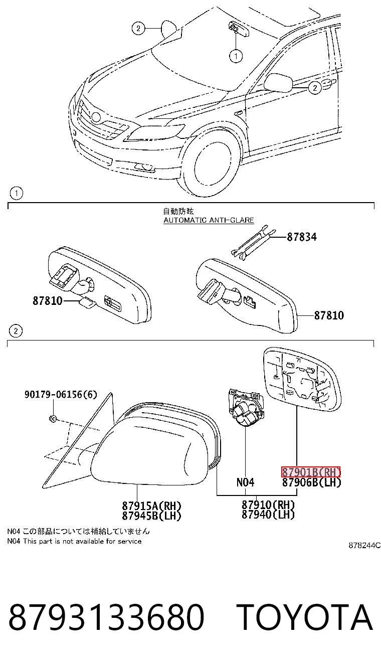 8793133680 Toyota Cristal de espejo retrovisor derecho