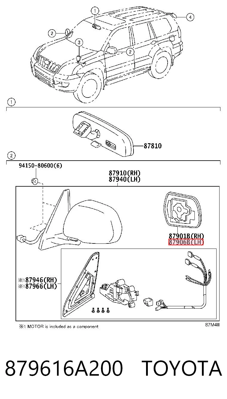879616A200 Toyota Cristal de espejo retrovisor exterior izquierdo