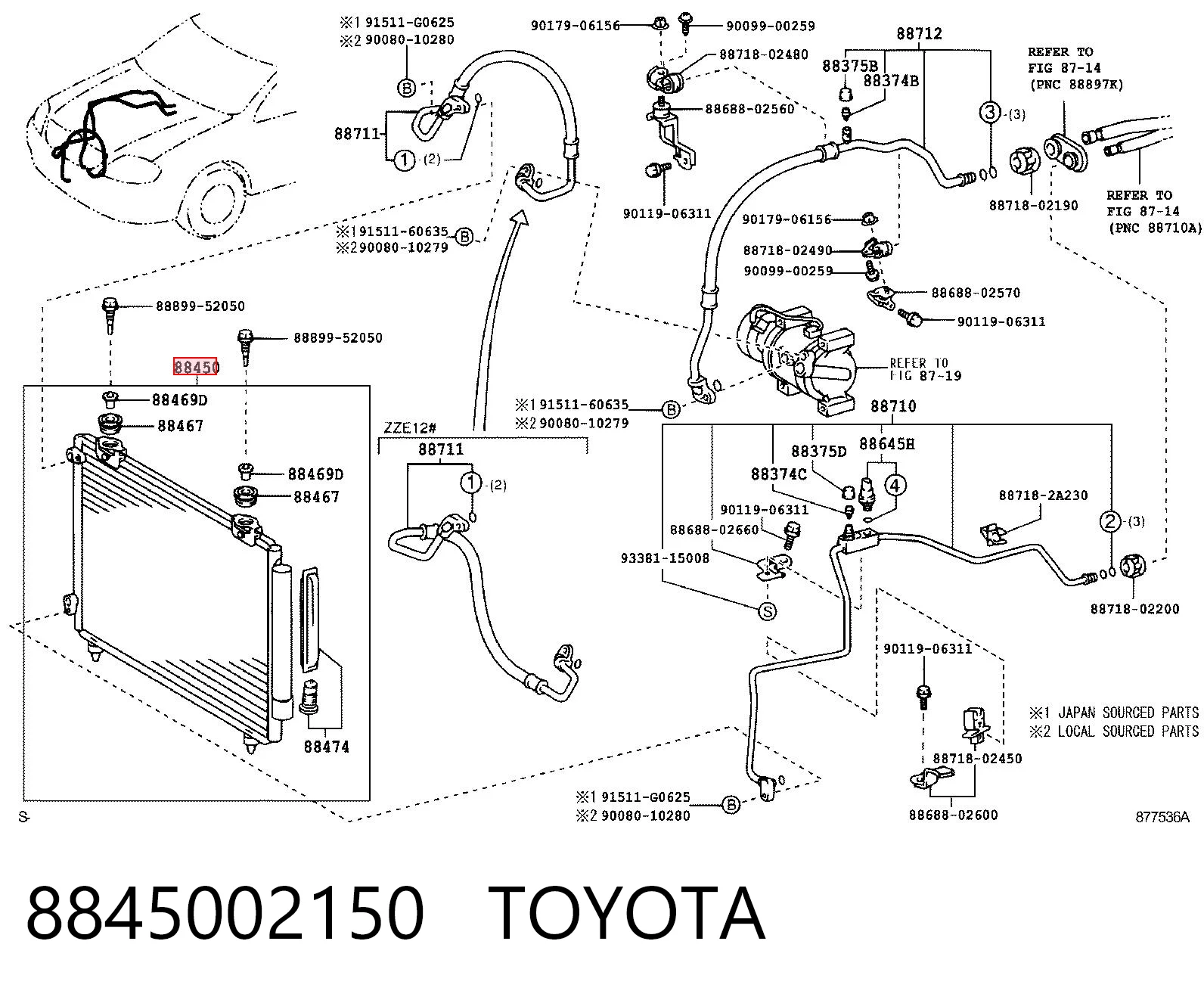 8845002150 Toyota Radiador de aire acondicionado