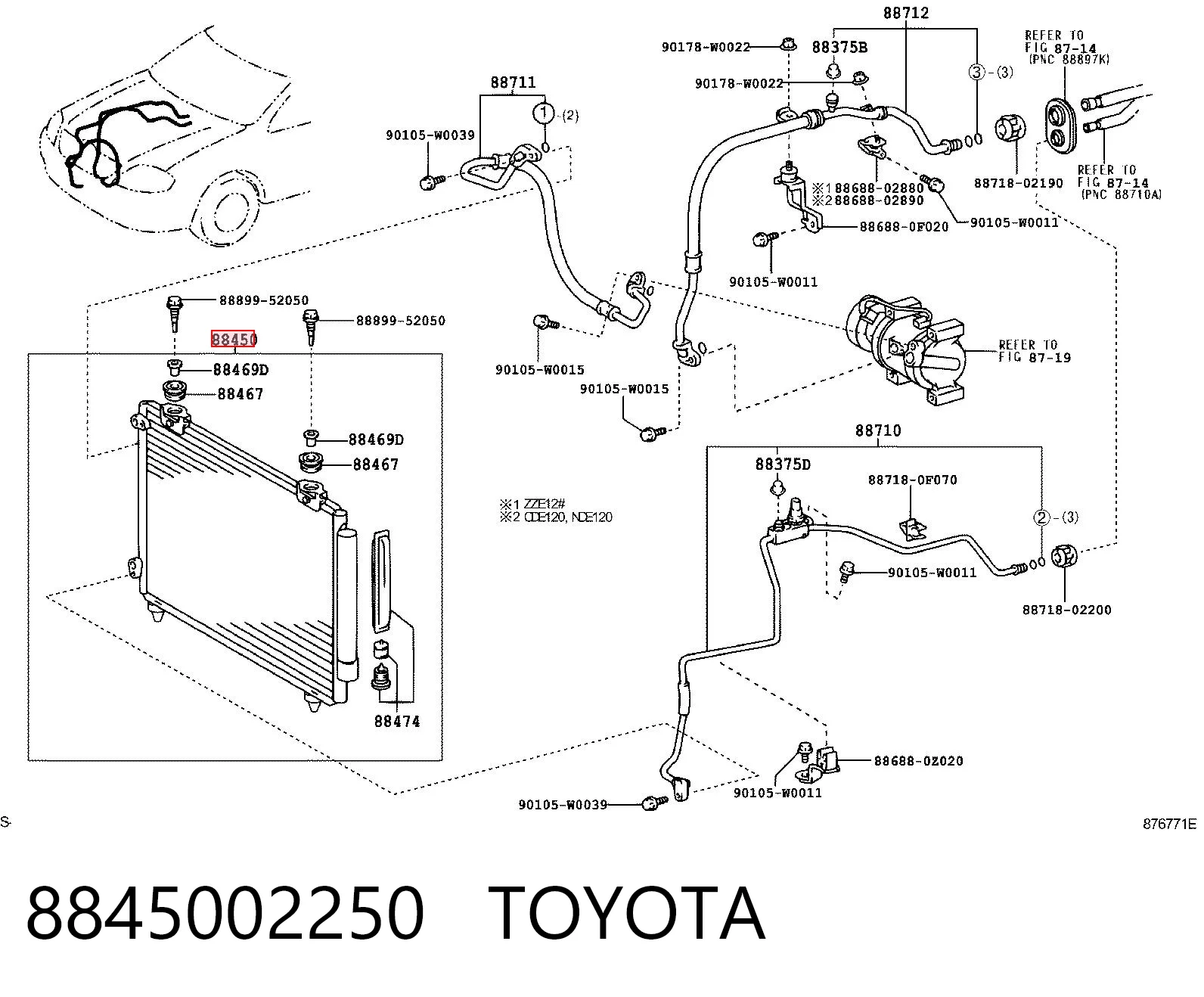 8845002250 Toyota Radiador de aire acondicionado