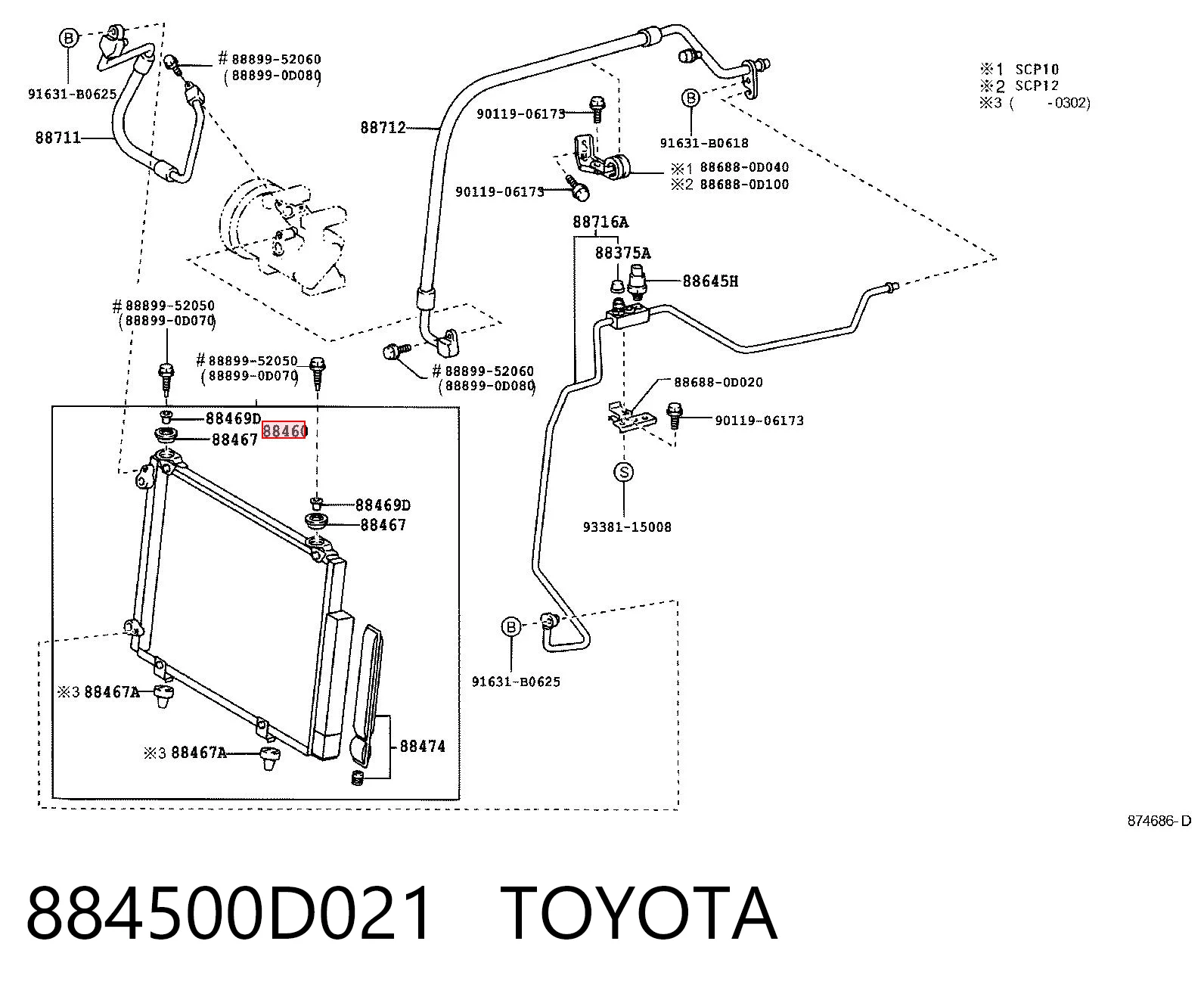 884500D021 Toyota Radiador de aire acondicionado