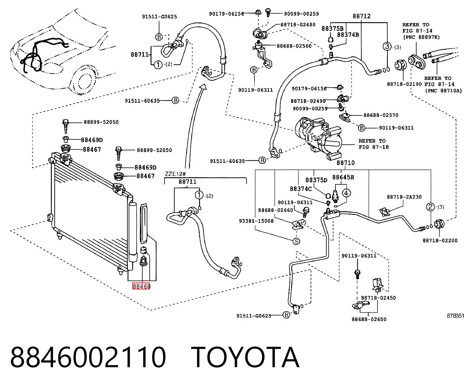 8846002110 Toyota Radiador de aire acondicionado