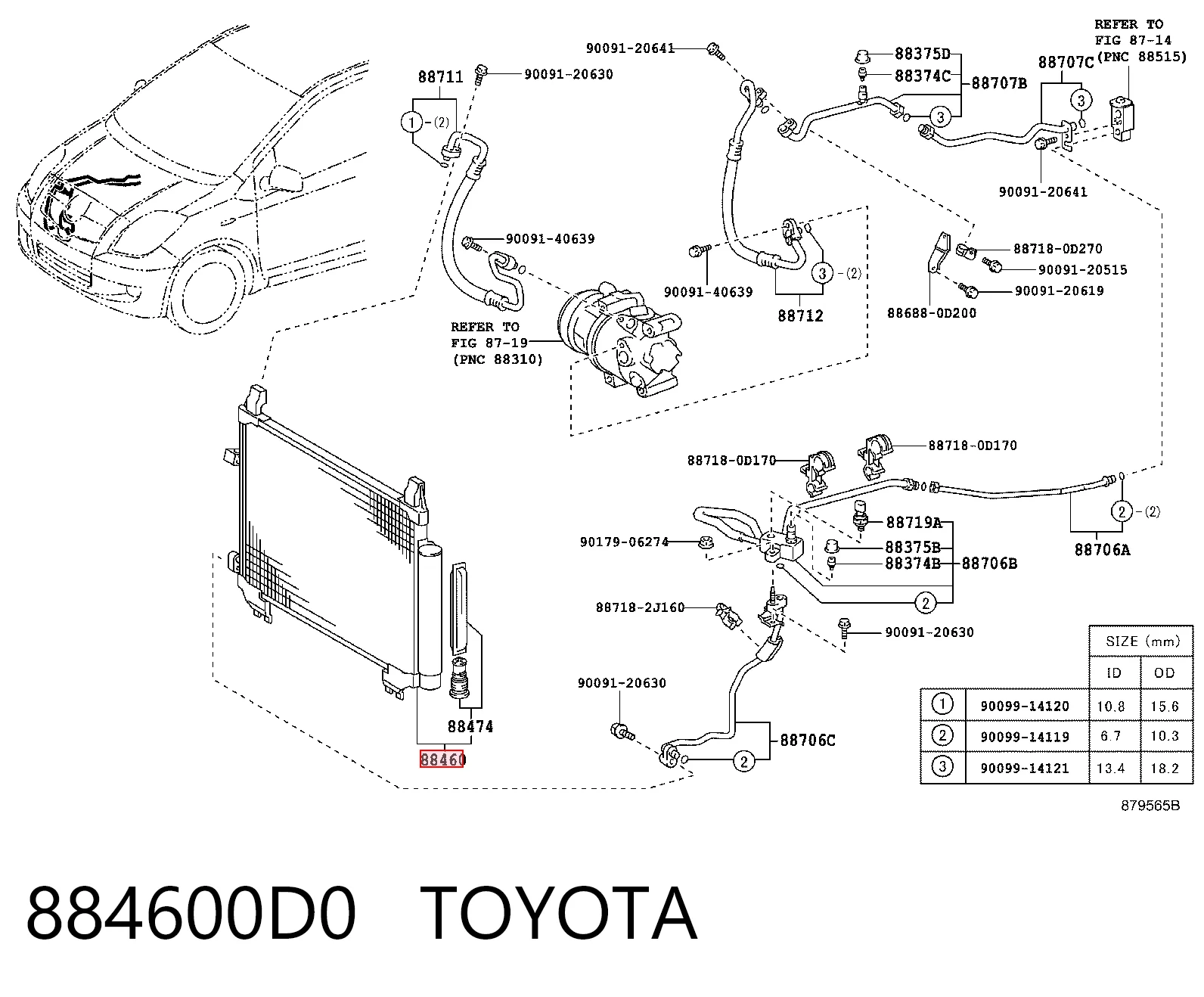 884600D0 Toyota Radiador de aire acondicionado