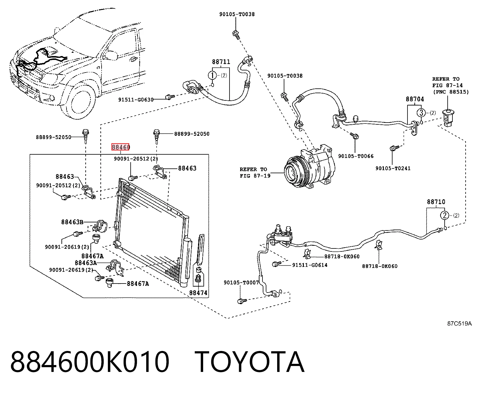 884600K010 Toyota Radiador de aire acondicionado