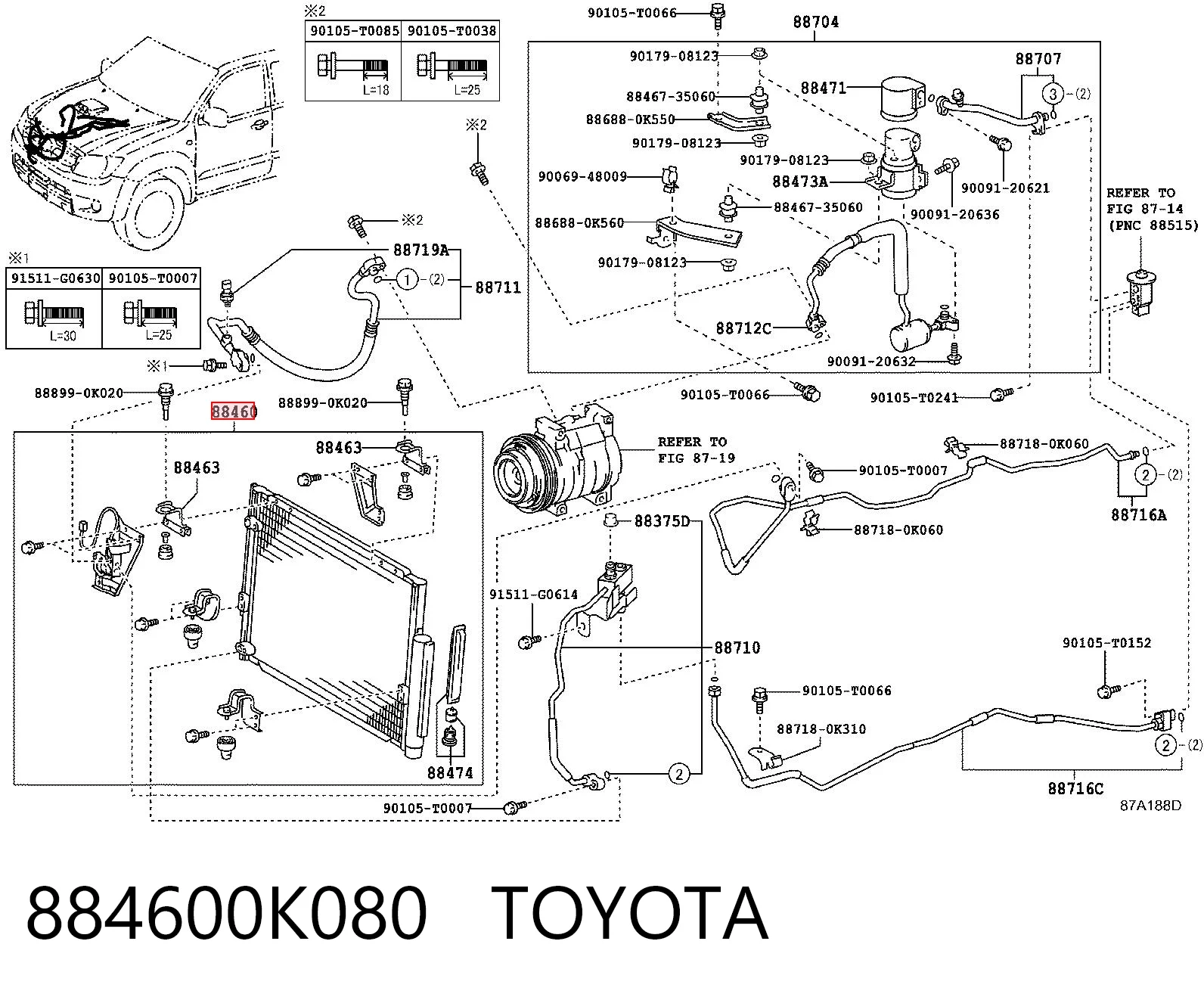 884600K080 Toyota Radiador de aire acondicionado