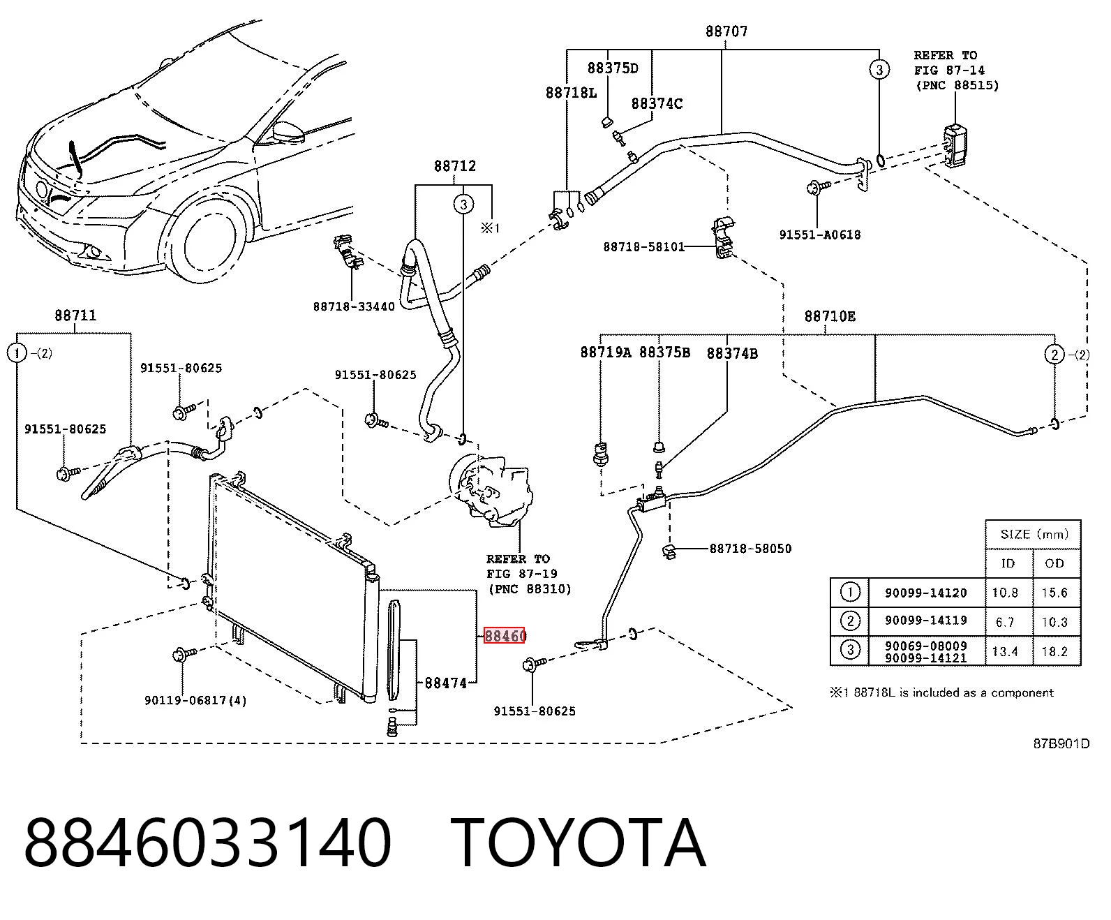 8846033140 Toyota Radiador de aire acondicionado