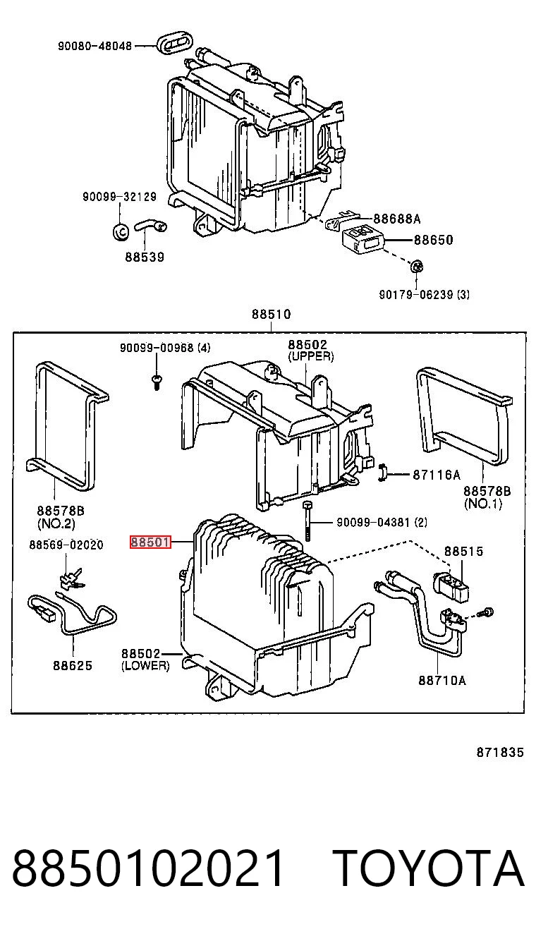 Evaporador, aire acondicionado para Toyota Corolla  E9