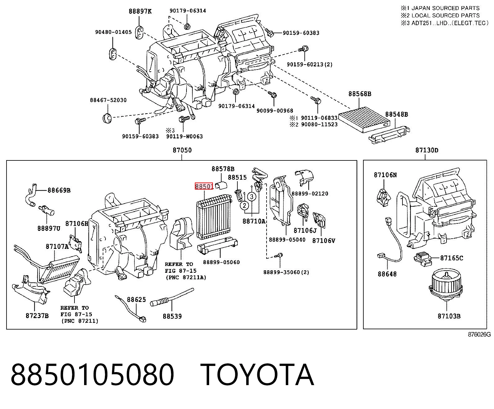 8850105080 Toyota Evaporador, aire acondicionado