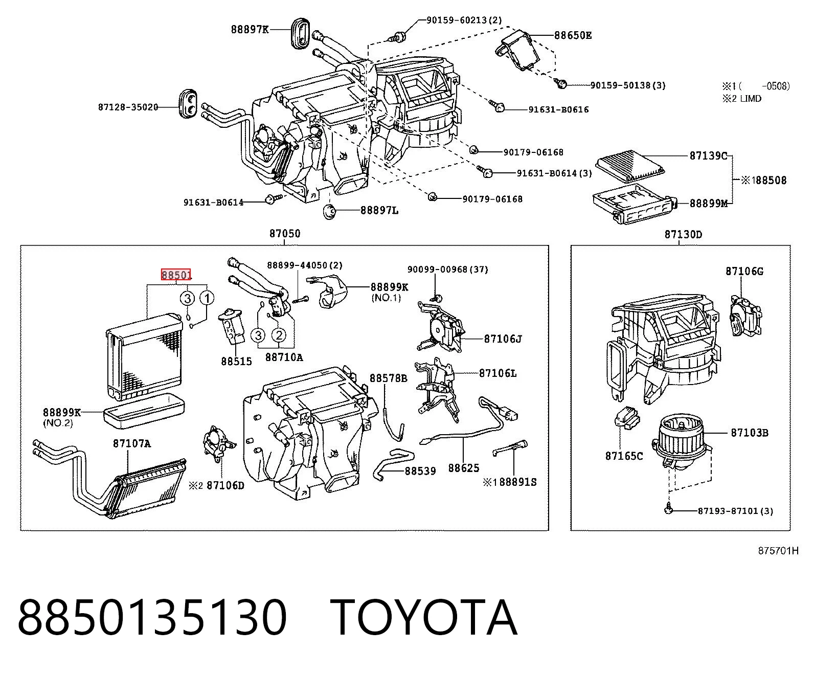 8850135130 Toyota Evaporador, aire acondicionado