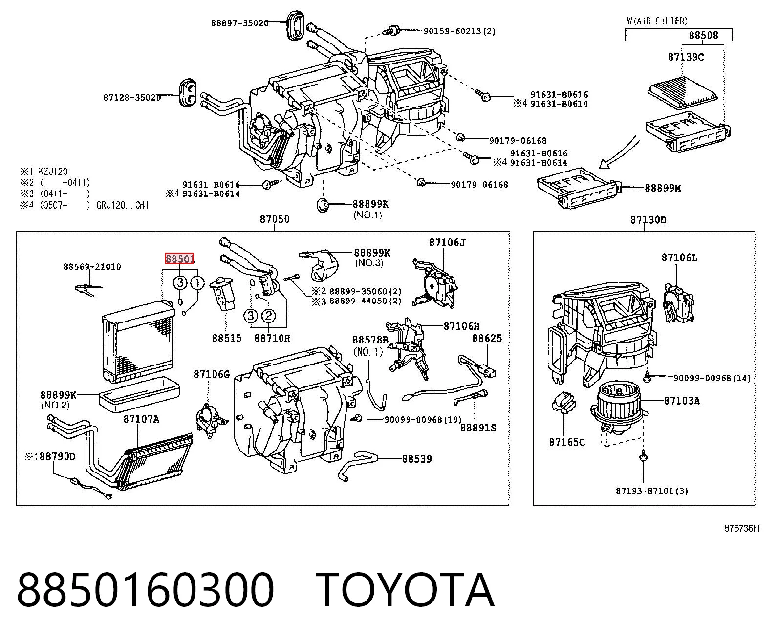 8850160300 Toyota Evaporador, aire acondicionado