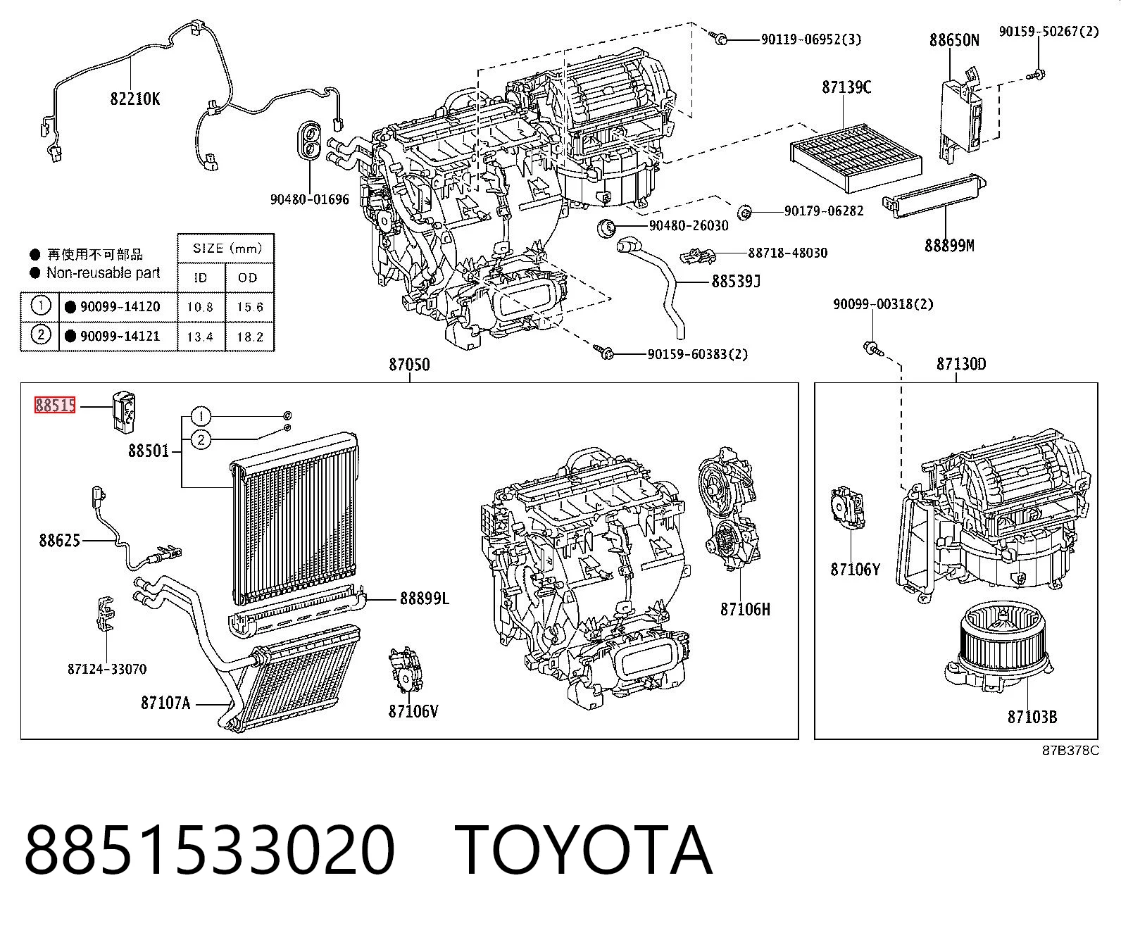 8851533020 Toyota Válvula TRV del aire acondicionado