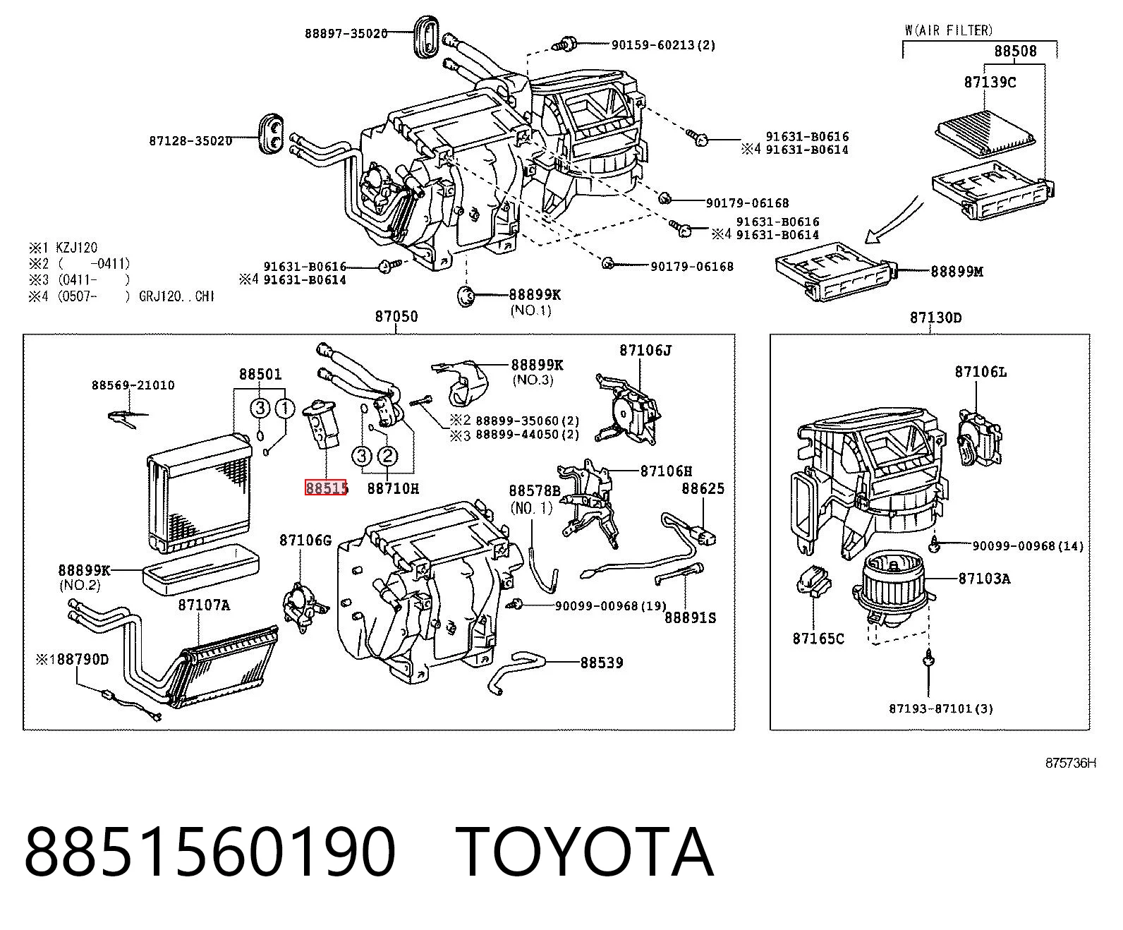 8851560190 Toyota Válvula TRV del aire acondicionado