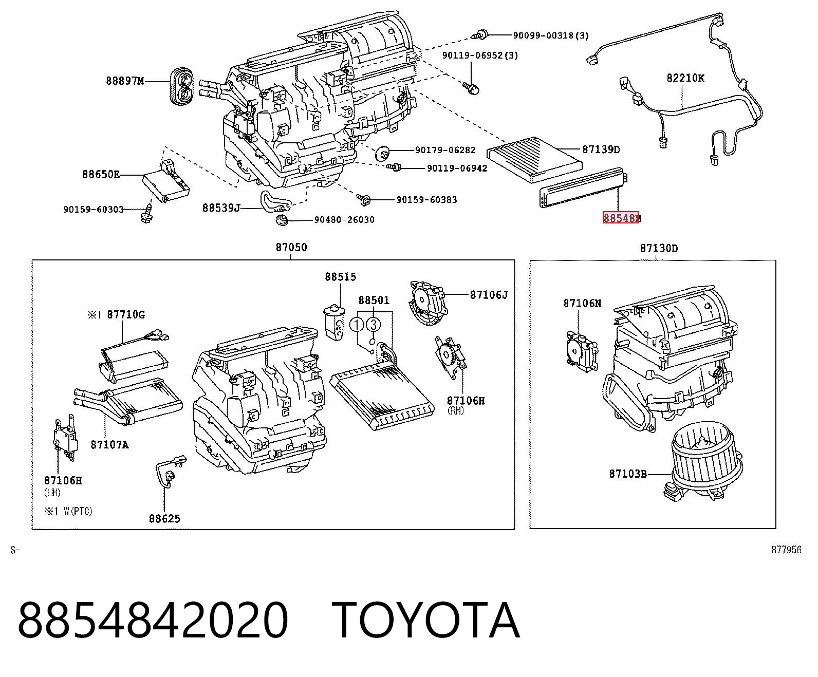 8854842020 Toyota Cubierta del filtro de habitáculo