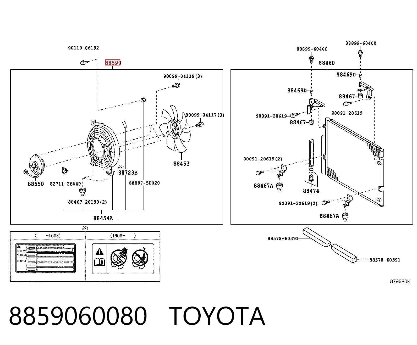 8859060080 Toyota Ventilador eléctrico de aire acondicionado completo (motor y aspa)