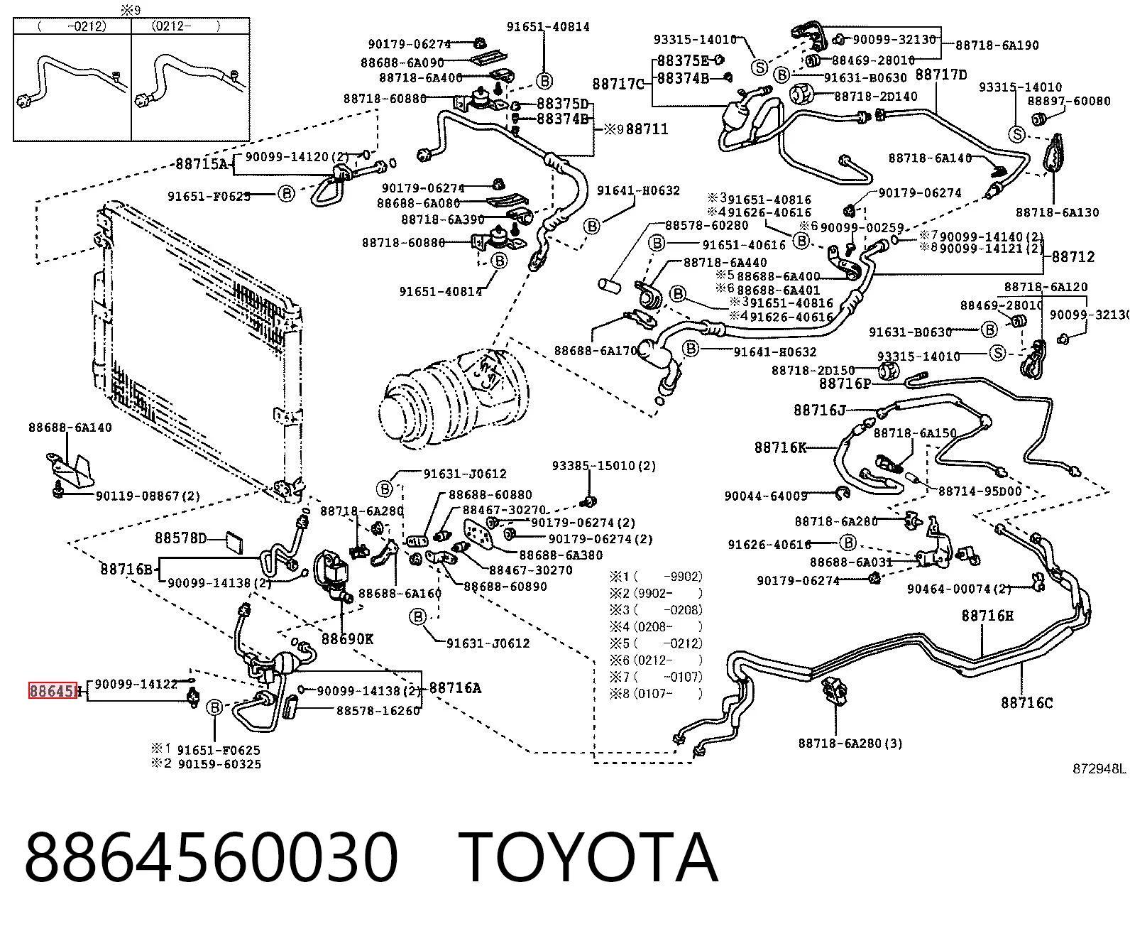 8864560030 Toyota Sensor de baja presion aire acondicionado