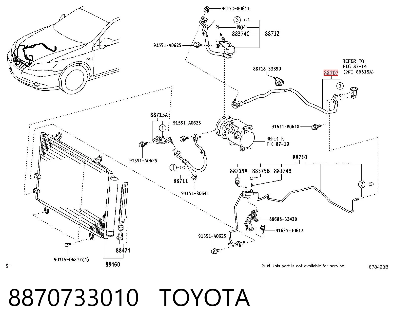 Manguera de aire acondicionado de evaporador al compresor 8870733010 TOYOTA