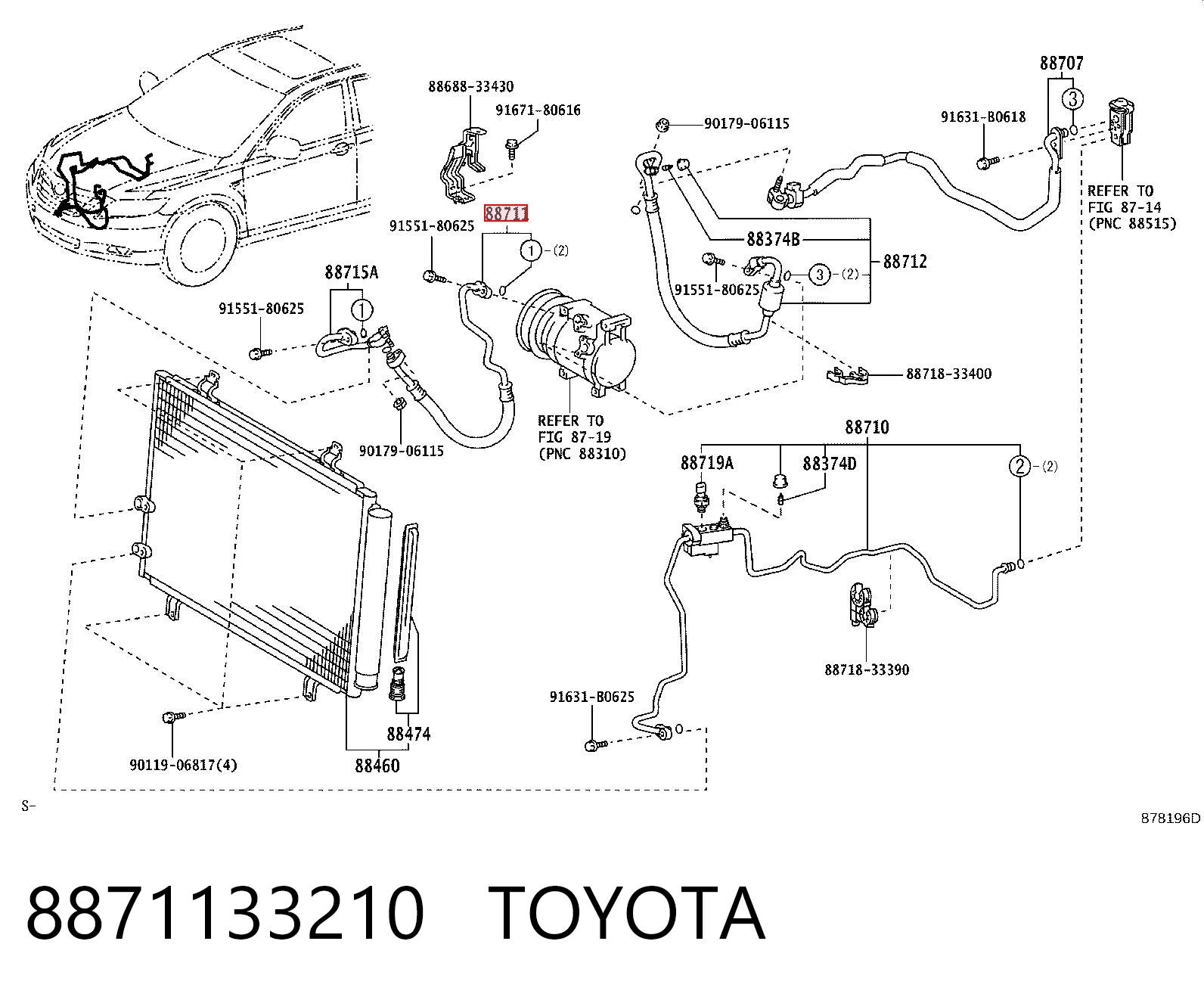 Manguera de aire acondicionado de compresor al condensador 8871133210 TOYOTA