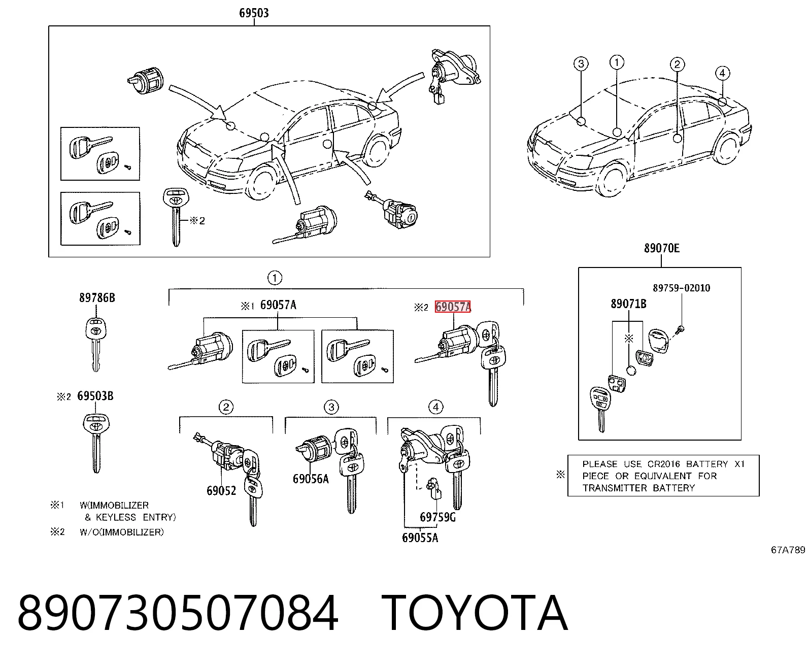 Bombín de cerradura de encendido para Toyota Avensis T25