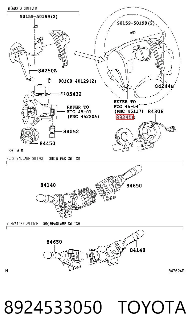 8924533050 Toyota Sensor de ángulo de giro del volante