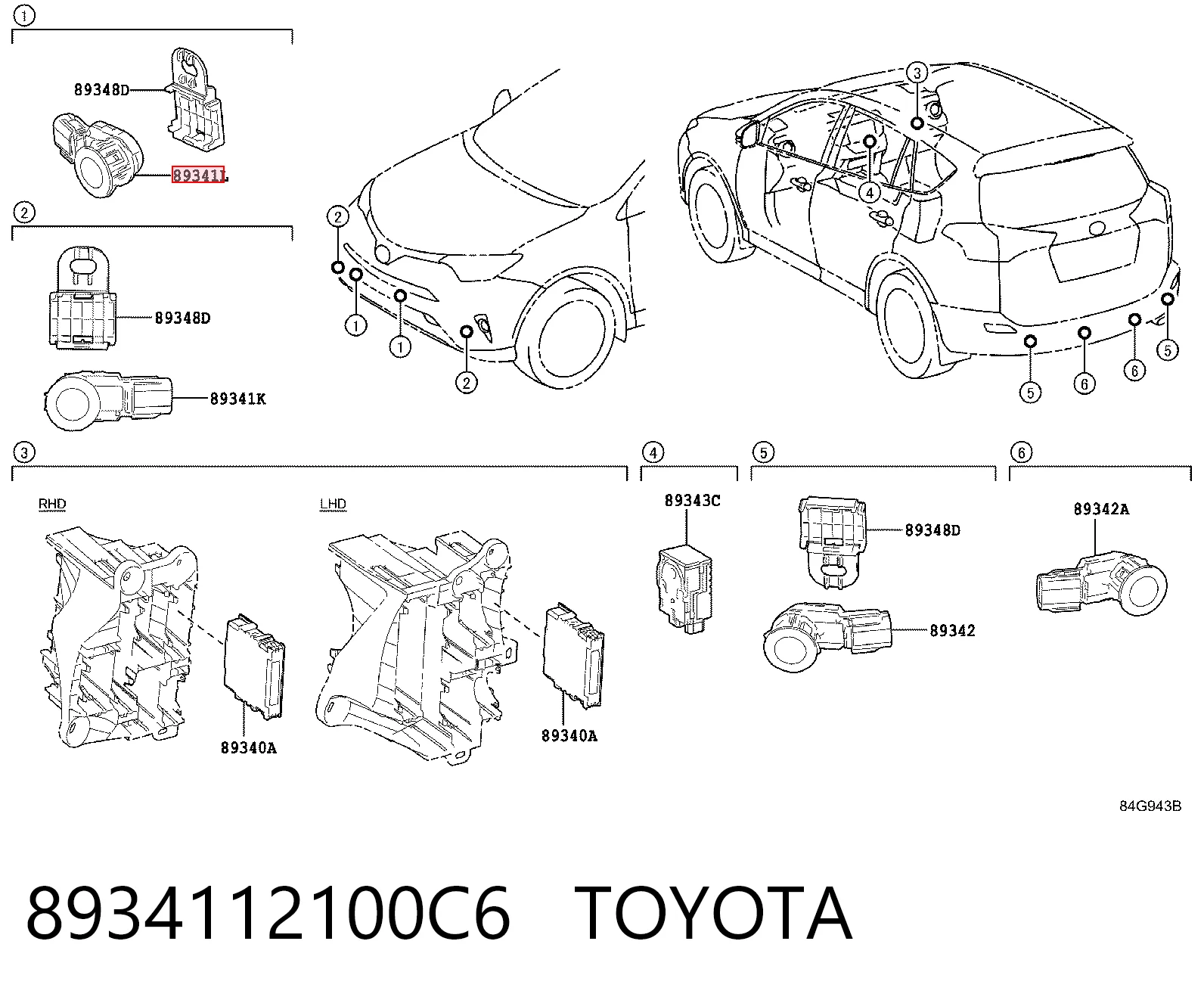 8934112100C6 Toyota Sensor de estacionamiento delantero/trasero central