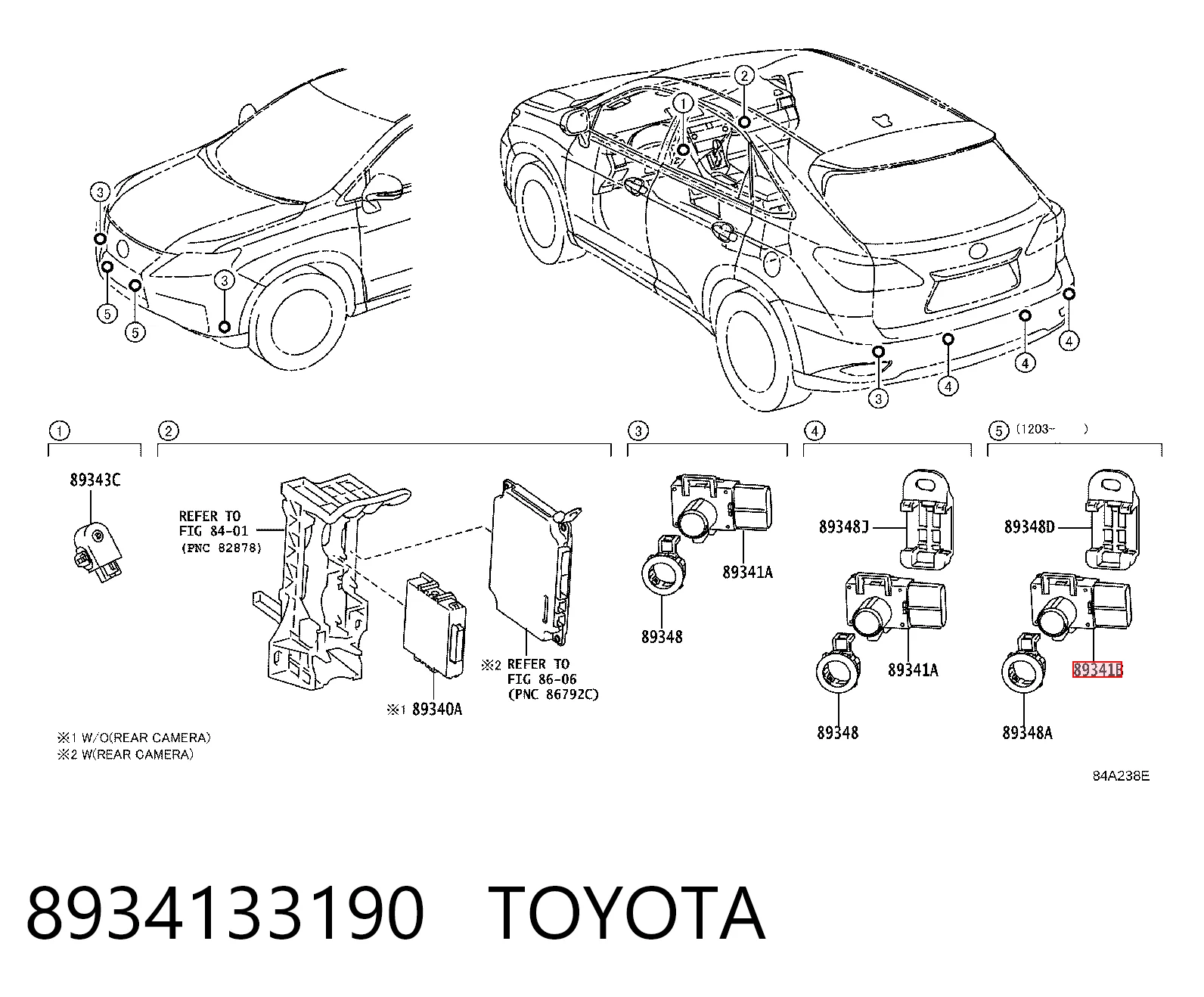 8934133190 Toyota Sensor de aparcamiento trasero lateral