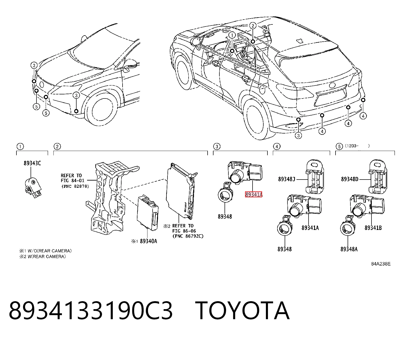 8934133190C3 Toyota Sensor de aparcamiento trasero lateral