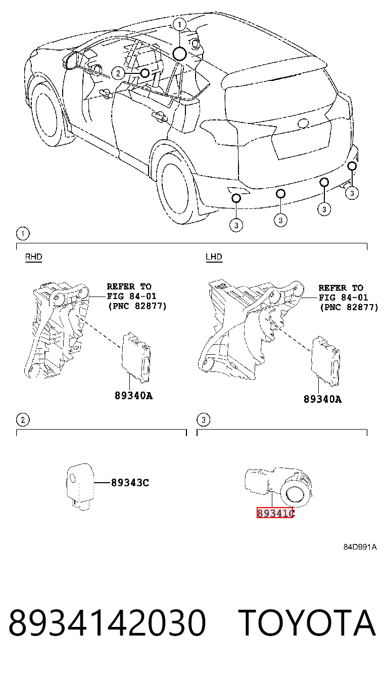 8934142030 Toyota Sensor alarma de estacionamiento trasero 