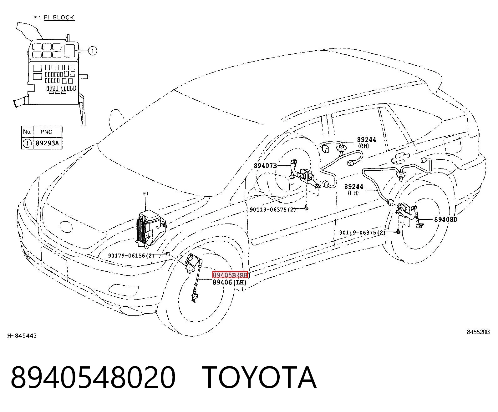 8940548020 Toyota Sensor de nivel de carrocería delantero derecho