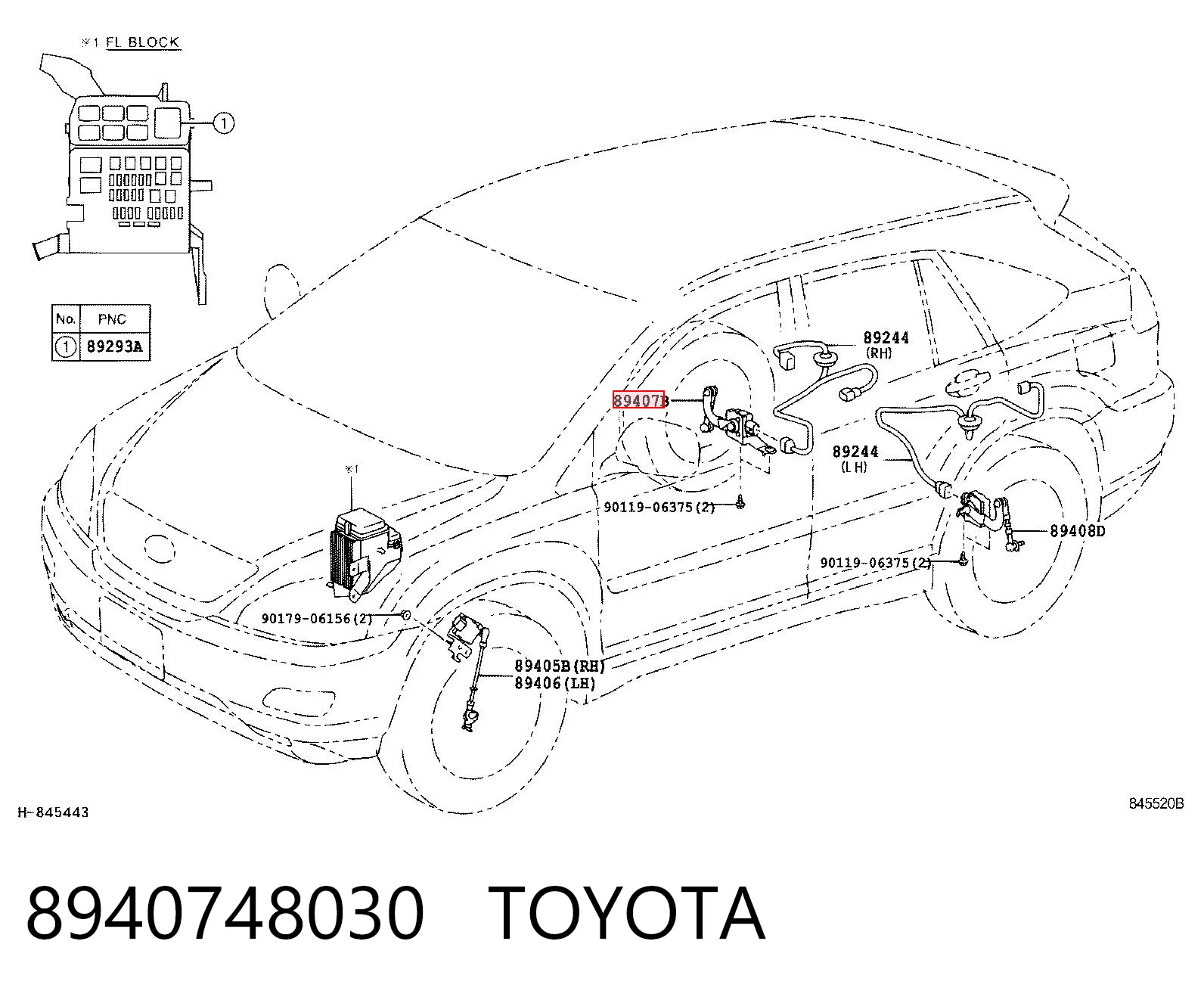 8940748030 Toyota Sensor de nivel de carrocería trasero derecho