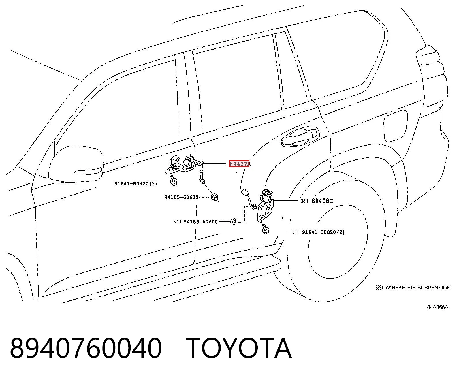 8940760040 Toyota Sensor de nivel de carrocería trasero derecho
