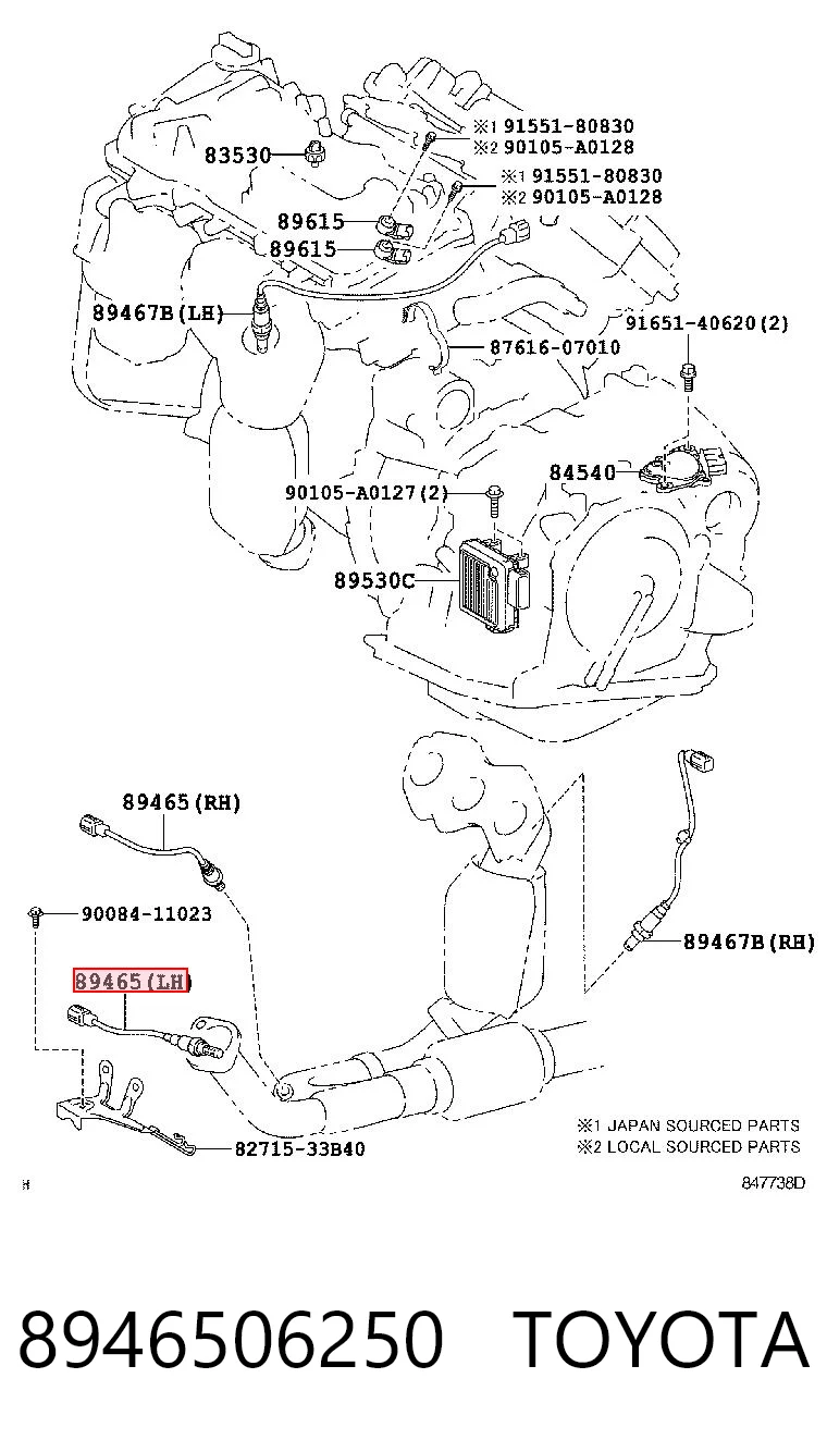 8946506250 Toyota Sonda lambda de oxígeno posterior al catalizador