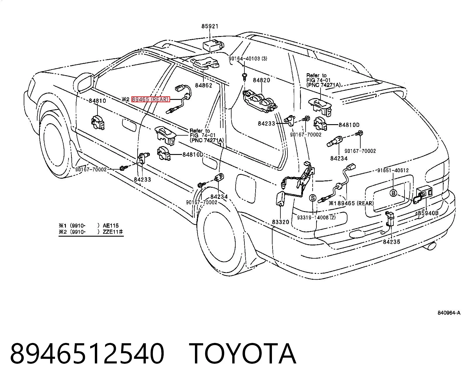 8946512540 Toyota Sensor de oxígeno previo al catalizador