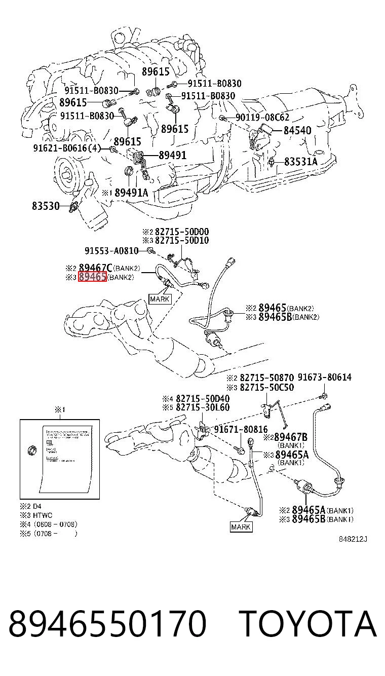 8946550170 Toyota Sonda lambda de oxígeno posterior al catalizador
